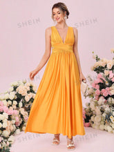 1pc Solid Ruched Bridesmaid Dress